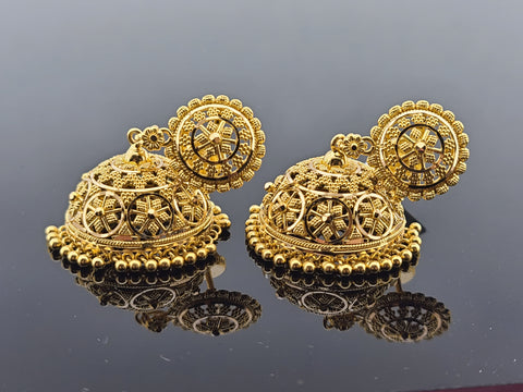 22K Solid Gold Designer Jhumki Long Earrings E2220115 - Royal Dubai Jewellers