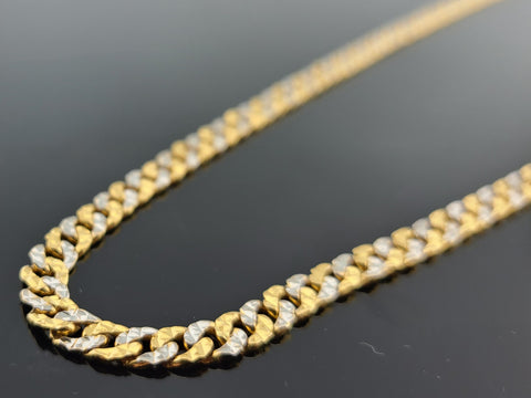 22K Solid Gold Two Tone Cuban Chain C5146 - Royal Dubai Jewellers