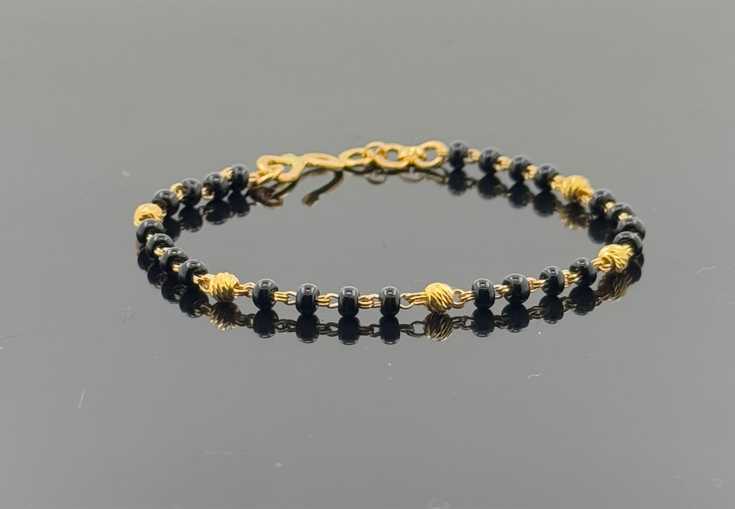 22k Children Black Bead Bracelet BBB40