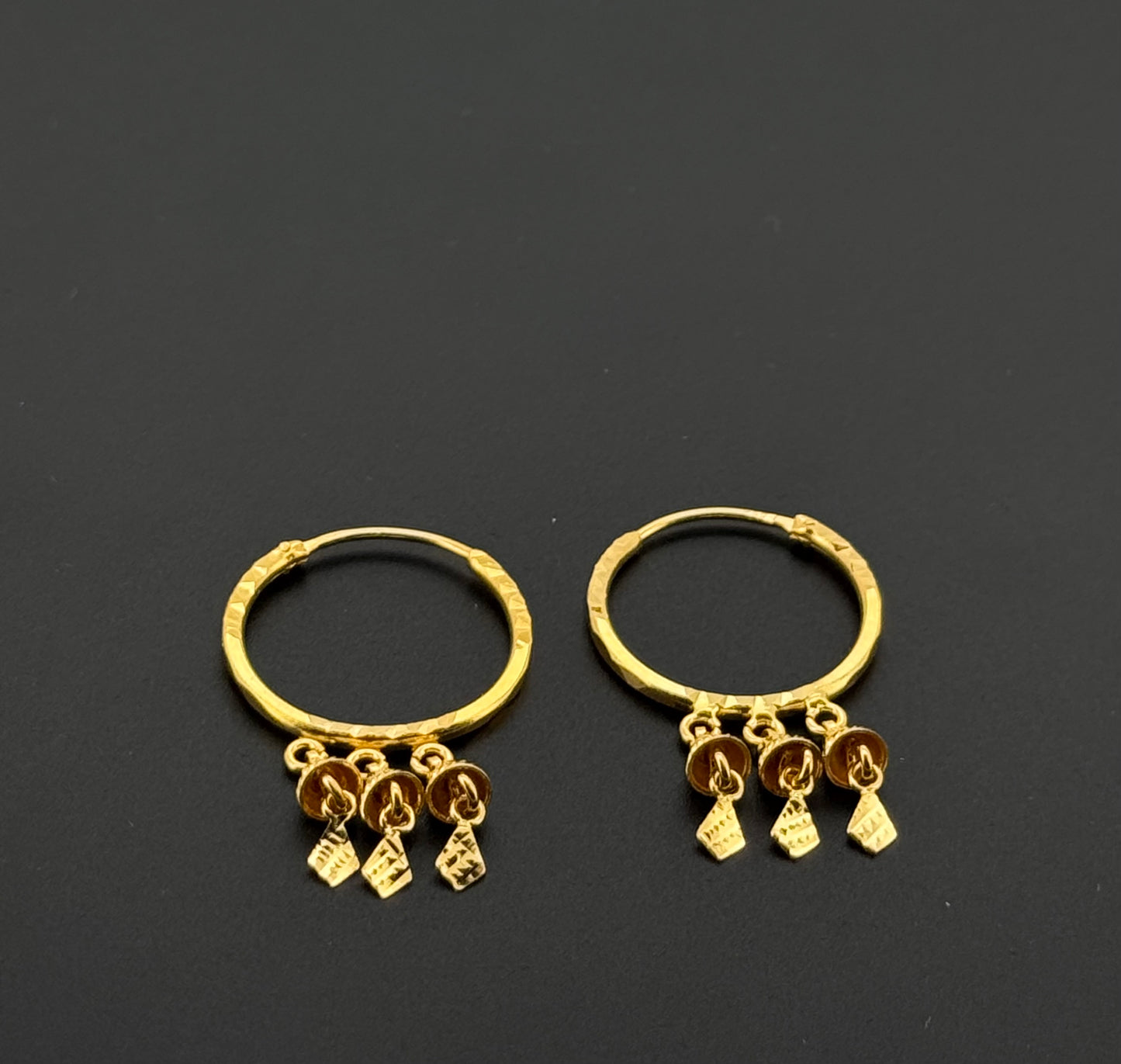 22K Solid Gold Simple Ladies Hoops E871