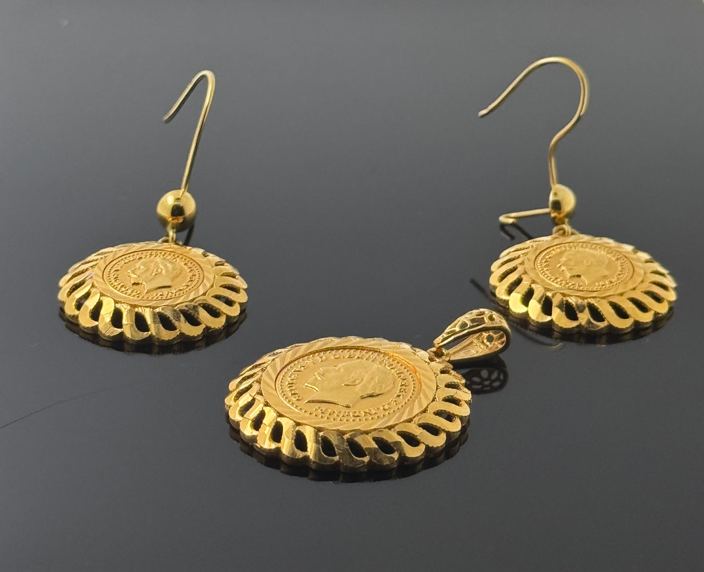 21K Solid Gold Fancy Pendant Sets PS135