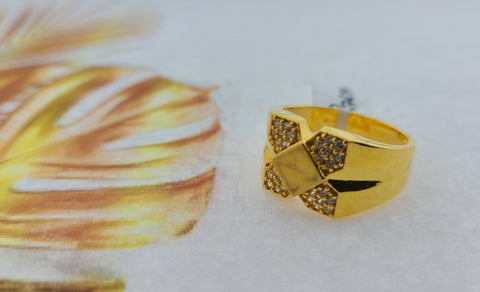22K Solid Gold Signet Ring With Stones R7634 - Royal Dubai Jewellers