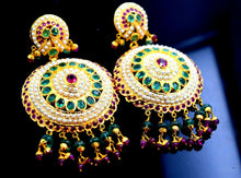 22k Solid Gold Chandeliers LONG 2 Tier EARRINGS Dangle Ruby Pearl Emerald E1038 - Royal Dubai Jewellers