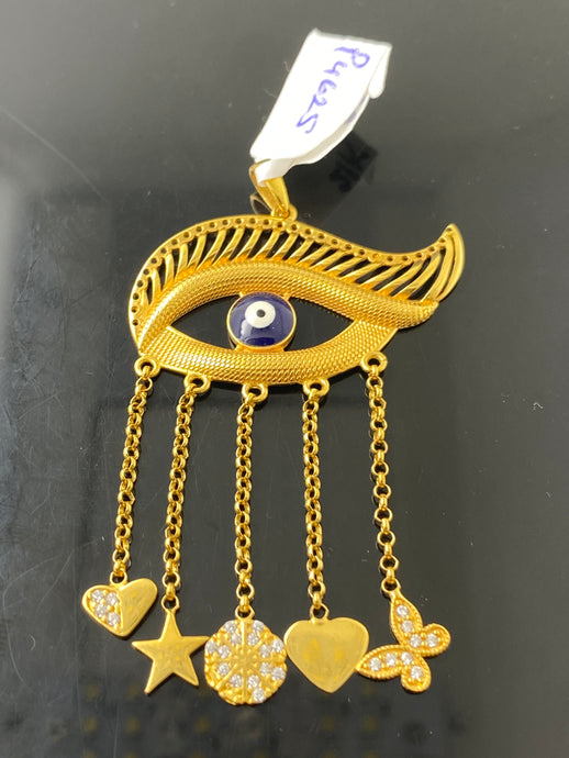 21K Solid Gold Evil Eye Dangling Pendant P4625 - Royal Dubai Jewellers