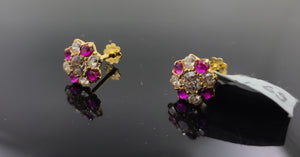 22K Solid Gold Studs With Stones E9900 - Royal Dubai Jewellers