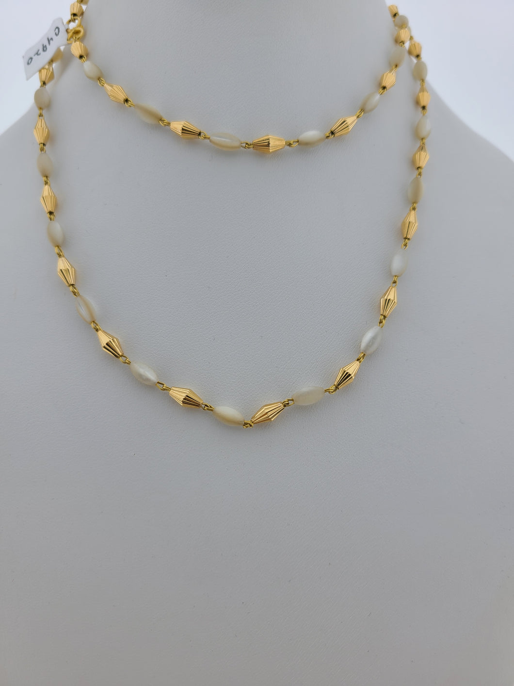 22K Solid Gold Pearl Long Chain C4920 - Royal Dubai Jewellers