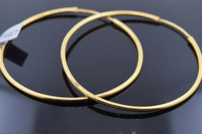 22k Earrings Solid Gold Ladies Jewelry Simple Plain Large Hoops E3887 - Royal Dubai Jewellers
