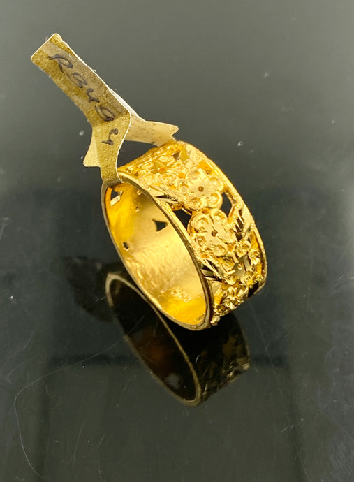 22k Solid Gold Elegant Floral Wide Band r3494 - Royal Dubai Jewellers