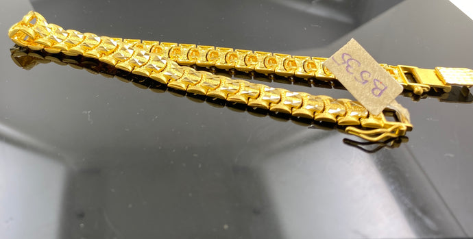 22Bracelet Solid Gold Men Rectangular Shape Dimond cut Design BR535 - Royal Dubai Jewellers