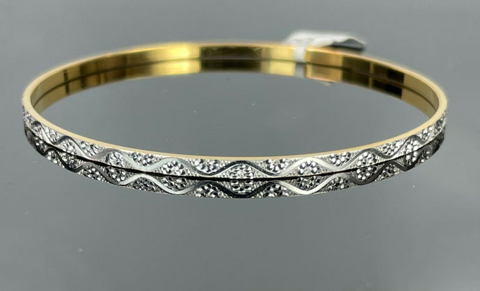 22k Bangle Solid Gold Simple Ladies Two Tone Geometric Design B1227 - Royal Dubai Jewellers