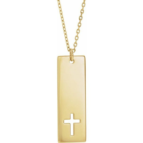 14K Yellow Pierced Cross Engravable Bar 16-18" Necklace 86758Y - Royal Dubai Jewellers