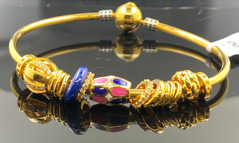 22k Bangle Bracelet Solid Gold Ladies Open cuff Exotic Charms with Enamel BR5266 - Royal Dubai Jewellers