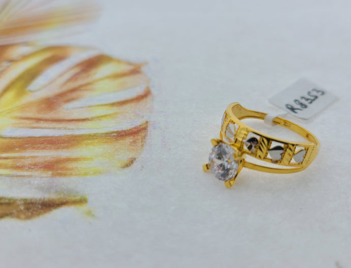 21K Solid Gold Two Tone Zircon Ring R8353 - Royal Dubai Jewellers