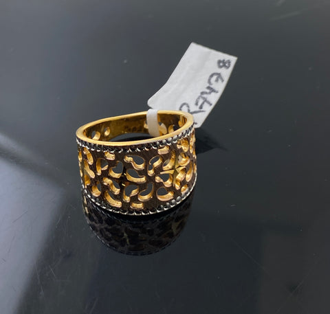 22k Solid Gold Posh Two Tone Floral Ring r7478f - Royal Dubai Jewellers