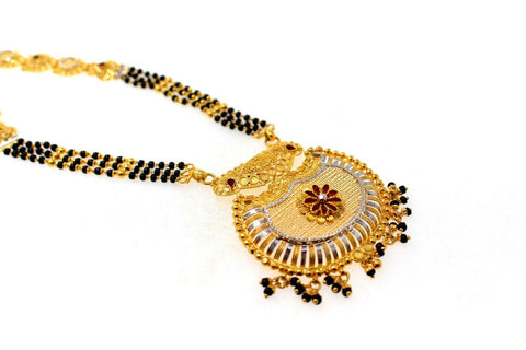 22k Gold Solid Yellow Elegant Chain Mangalsutra Pendant Set Length 30 inch c644 - Royal Dubai Jewellers