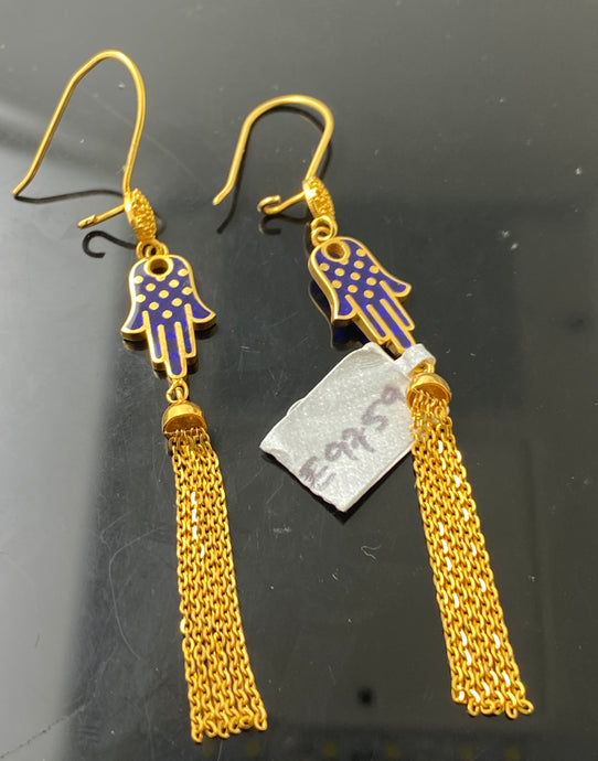 21k Solid Gold Simple Hamsa Hand Earring e9759 - Royal Dubai Jewellers