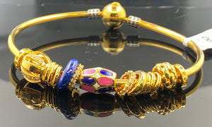 22k Bangle Bracelet Solid Gold Ladies Exotic Dangling Charms with Enamel BR5269 - Royal Dubai Jewellers
