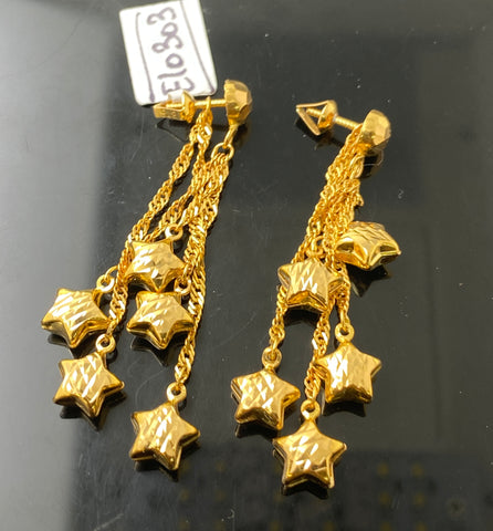 21k Solid Gold Simple Dangling Star Earrings e10303 - Royal Dubai Jewellers
