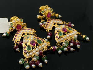 22k Necklace Set Solid Gold Ladies Classic Multi Stone Jadau Design LS126 - Royal Dubai Jewellers