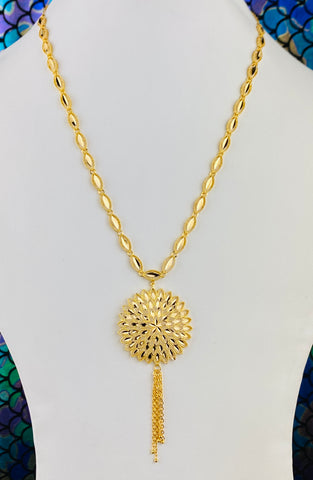 22k Necklace Solid Gold Ladies Dangling Floral with Dimond Cut design C0488 - Royal Dubai Jewellers