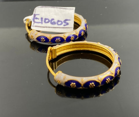 21k Solid Gold Ladies Designer Enamel Floral Hoops Earrings E10605 - Royal Dubai Jewellers