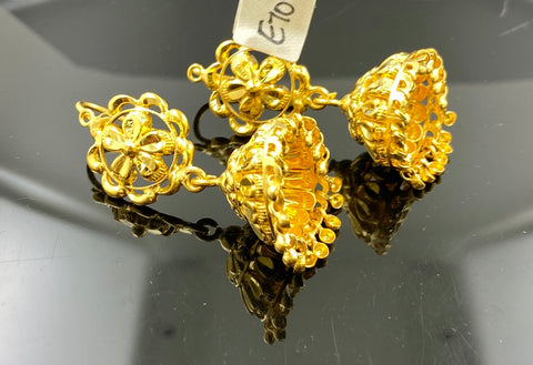 22k Earrings Solid Gold Ladies Floral Design with French Hooks E7073 - Royal Dubai Jewellers