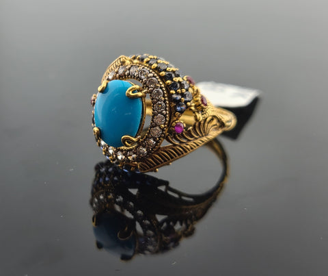 22K Solid Gold Multicolored Zircon Ring R9817 - Royal Dubai Jewellers