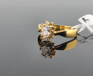 21K Solid Gold Floral Zircon Ring R10156 - Royal Dubai Jewellers