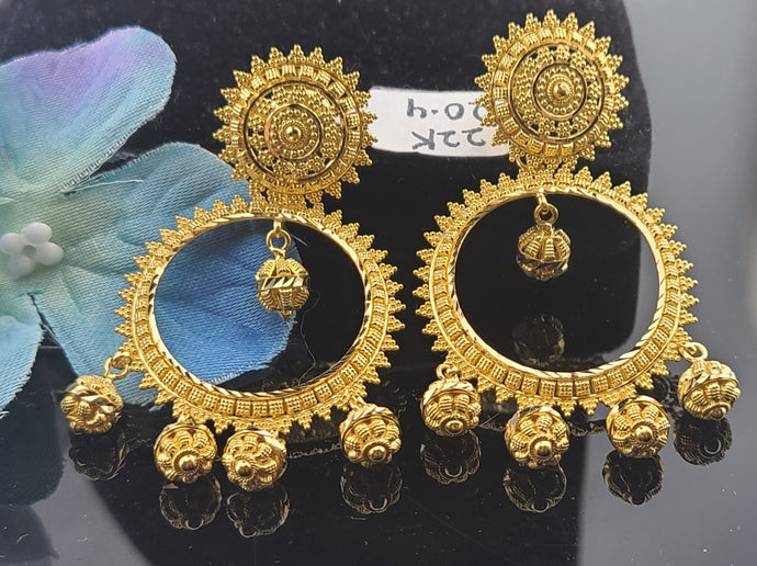 22K Solid Gold Long Earrings E221826 - Royal Dubai Jewellers
