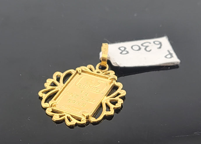 21K Solid Gold Pendant Frame With 24K Gold Bar P6308 - Royal Dubai Jewellers