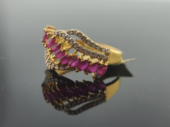 22K Solid Gold Designer Zircon Ring R8628 - Royal Dubai Jewellers