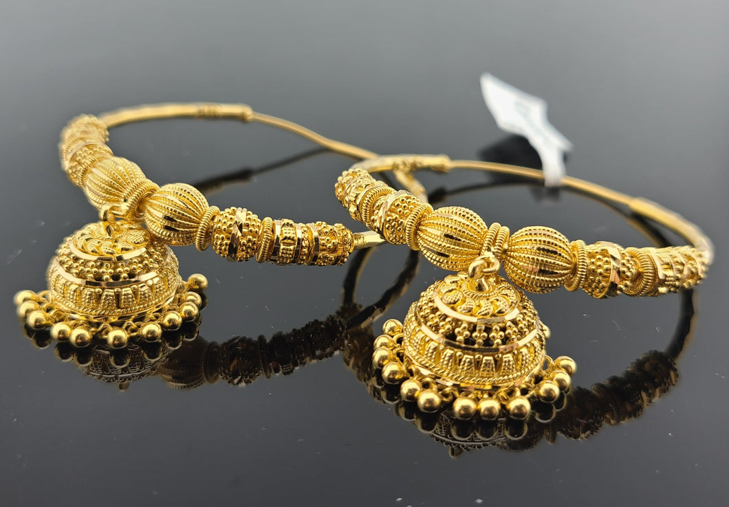 22K Solid Gold Designer Jhumki Hoops E2220187 - Royal Dubai Jewellers