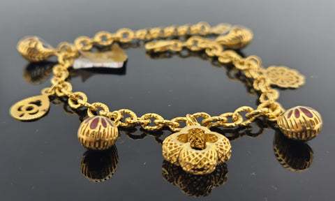 18K Solid Gold Floral Charm Bracelet B9853 - Royal Dubai Jewellers