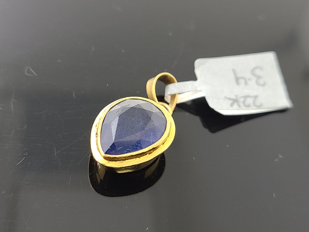 22K Solid Gold Blue Stone Pendant P5665 - Royal Dubai Jewellers