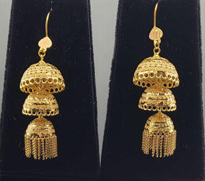 22K Solid Gold Designer Jhumki Long Earrings E2220106 - Royal Dubai Jewellers