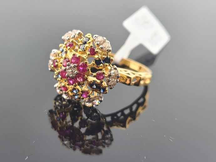 22K Solid Gold Floral Zircon Ring R16819 - Royal Dubai Jewellers