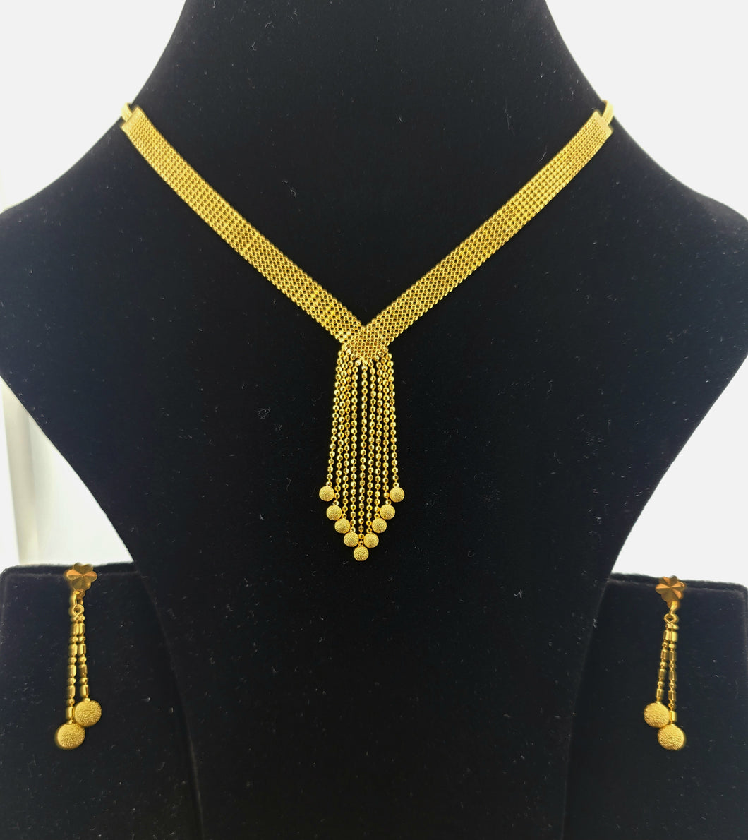22K Solid Gold Lightweight Dangling Necklace Set LS1687 - Royal Dubai Jewellers