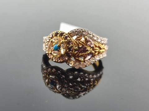 22K Solid Gold Multicolored Cubic Zirconia Ring R10329 - Royal Dubai Jewellers