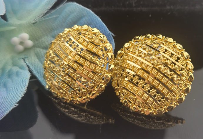 22K Solid Gold Designer Round Studs EE119 - Royal Dubai Jewellers