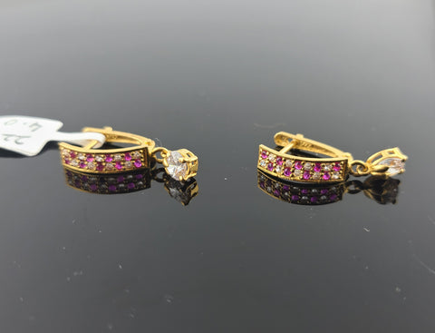 22K Solid Gold Pink Zircon Earrings E221350 - Royal Dubai Jewellers