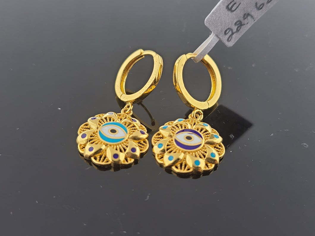 21K Solid Gold Evil Eye Hoops E22962 - Royal Dubai Jewellers