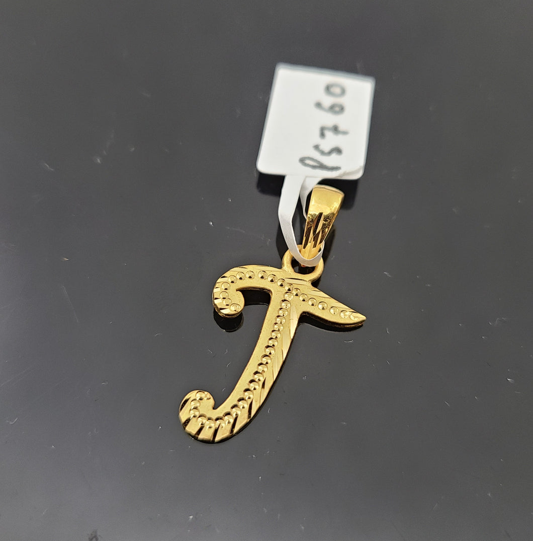 22K Solid Gold Initial T Pendant P5760 - Royal Dubai Jewellers
