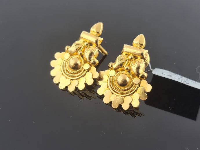 21K Solid Gold Traditional Earrings E22963 - Royal Dubai Jewellers