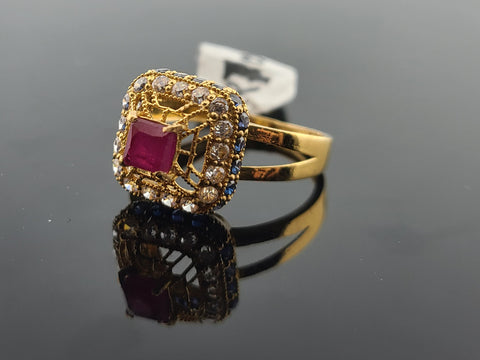 22K Solid Gold Multicolored Zircon Ring R7069 - Royal Dubai Jewellers