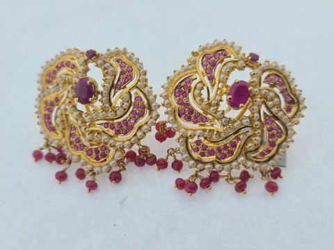 22K Solid Gold Floral Pearl Earrings E22952 - Royal Dubai Jewellers