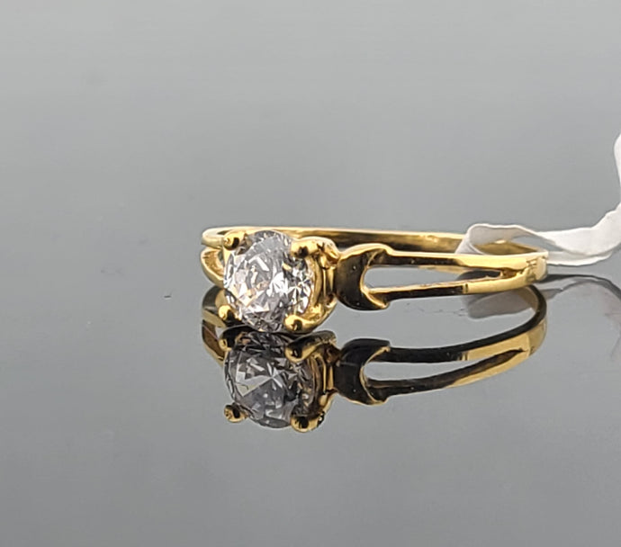 22K Solid Gold Simple Zircon Ring R9636 - Royal Dubai Jewellers