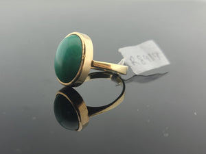 14K Solid Gold Bezel Set Emerald Ring R8914 - Royal Dubai Jewellers