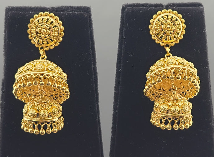 22K Solid Gold Designer Jhumki Long Earrings E2220113 - Royal Dubai Jewellers