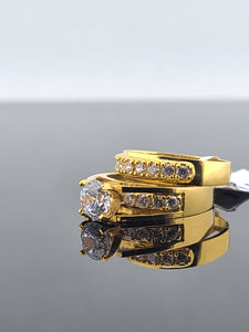 21K Solid Gold Designer Zircon Ring And Band R10146 - Royal Dubai Jewellers