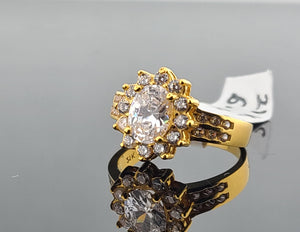 21K Solid Gold Floral Zircon Ring R10154 - Royal Dubai Jewellers